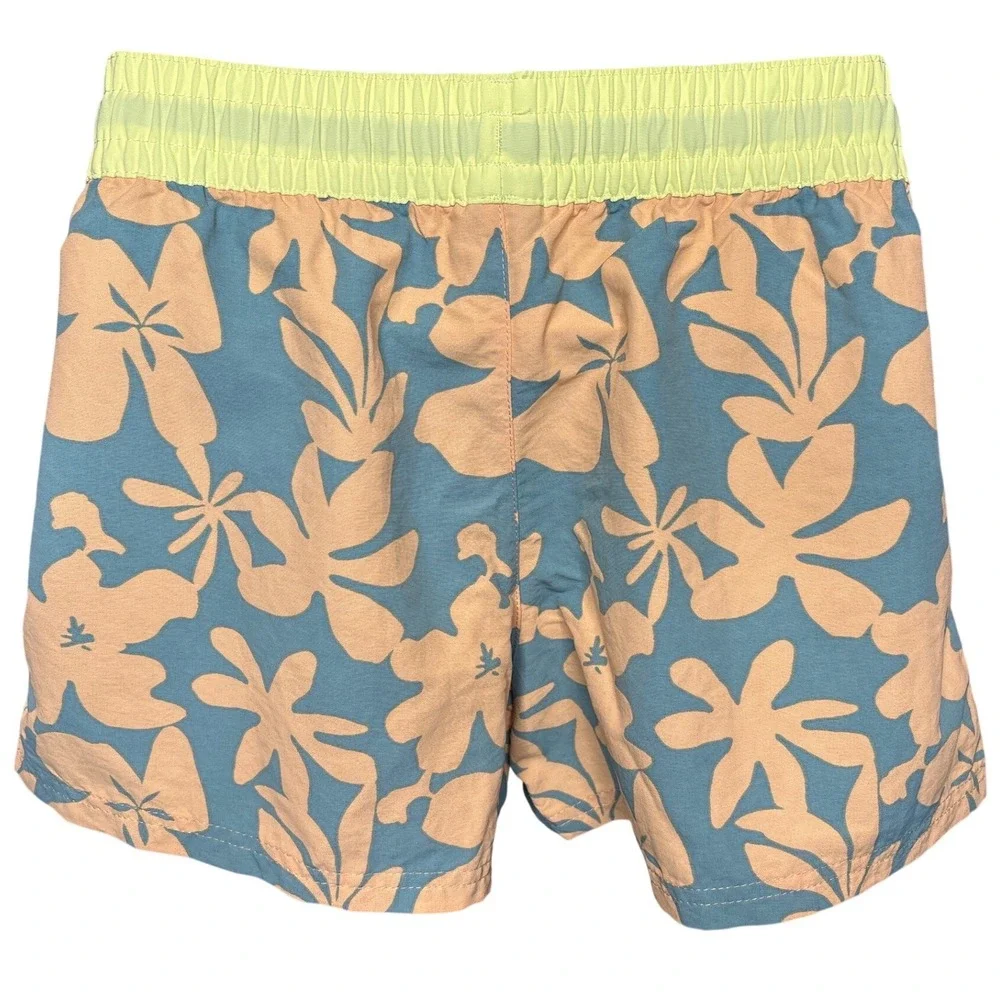 PATAGONIA Girls Blue Peach‎ Hibiscus Floral Baggies Swim Shorts XXL Surf Beachy